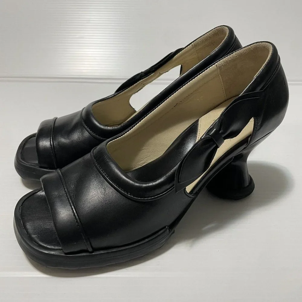 John Fluevog Mini Bebe Open-Toe Pumps Black Chunky Women’s Shoes Sz 10 - Picture 2 of 16